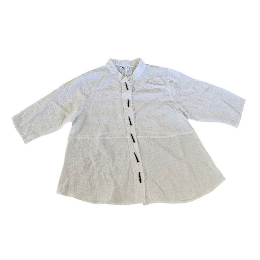 Habitat Clothes To Live In White Textured Toggle Button Shirt XL Lagenlook